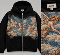 Angels in the Sky Embroidered Zip Hoodie in Black by Ascend