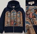 School of Athens Embroidered Zip Hoodie in Navy by Ascend